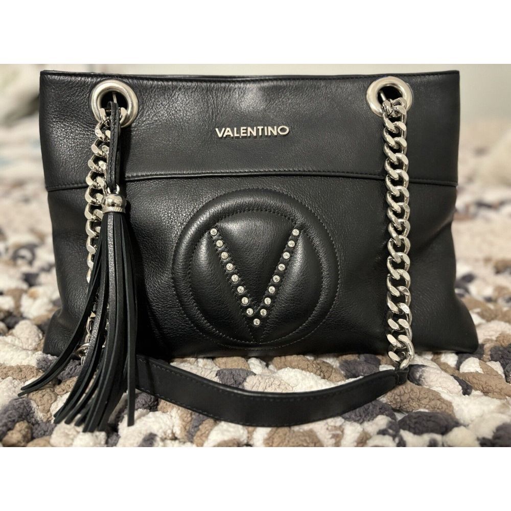 Mario Valentino Black Tote with Silver Chain and Tassel